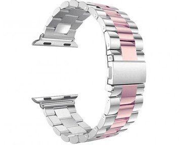 Стальний ремінець Stainless Steel Braslet 3 Beads на Apple Watch (38mm, 40mm, 41mm, [42mm Series 10/11], Silver-Pink) 234745 фото