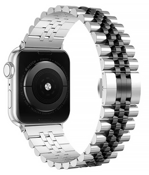 Стальний ремінець для Apple Watch (42mm, 44mm, 45mm, 46mm, 49mm) Braslet 5 Beads (Silver - Black) 235018 фото