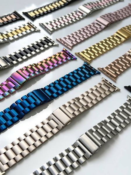 Стальний ремінець Stainless Steel Braslet 3 Beads на Apple Watch (38mm, 40mm, 41mm, [42mm Series 10/11], Silver-Rose Pink) 234746 фото