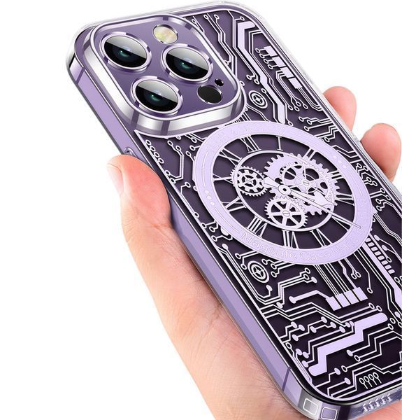 Чохол clear case o'clock with MagSafe на iPhone 14 Pro прозорий Deep Purple 64373 фото