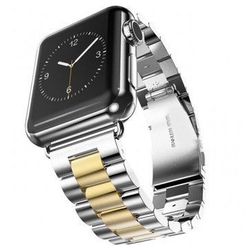 Стальний ремінець Stainless Steel Braslet 3 Beads на Apple Watch (42mm, 44mm, 45mm, 46mm, 49mm Silver-Gold) 234761 фото