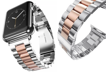 Стальний ремінець Stainless Steel Braslet 3 Beads на Apple Watch (42mm, 44mm, 45mm, 46mm, 49mm Silver - Rose Gold) 234755 фото
