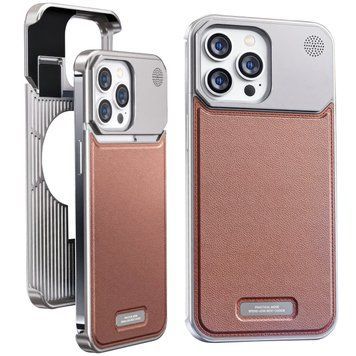 Чохол для iPhone 14 Pro max металевий Aluminium with Leather MagSafe, Brown 3768510000008 фото