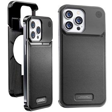 Чохол для iPhone 15 Pro max металевий Aluminium with Leather MagSafe, Black 3768540000009 фото