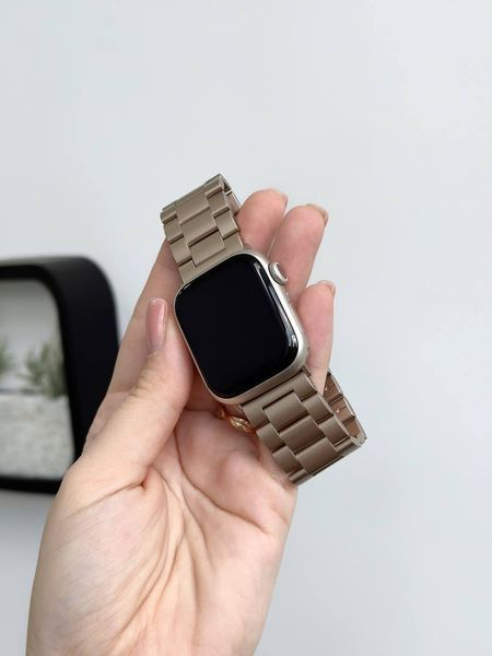 Стальний ремінець для Apple Watch (42mm, 44mm, 45mm, 46mm, 49mm) Stainless Steel Braslet 3 Beads Old Gold 234750 фото